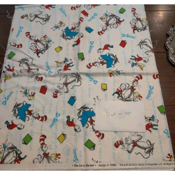 Lot Of 5 Dr. Seuss Fabric R. Kaufman Material Horton Cat In Hat Grinch - Picture 3 of 6